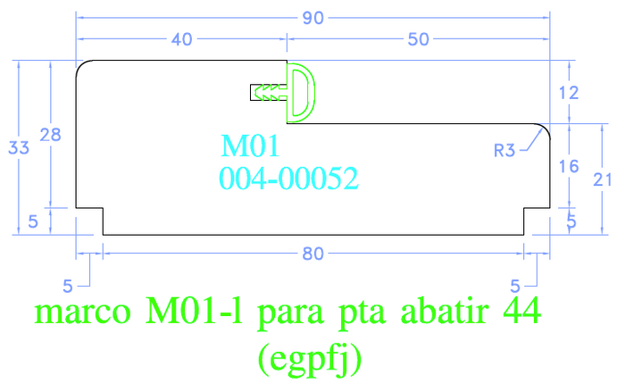 PIEZA UNITARIA - M01 TIRA MARCO PARA PUERTA DE ESPESOR 44 MM.