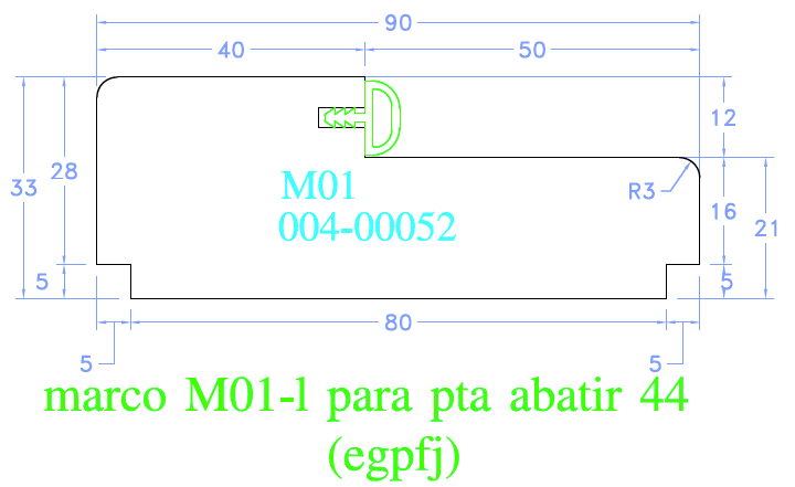 PIEZA UNITARIA - M01 TIRA MARCO PARA PUERTA DE ESPESOR 44 MM.