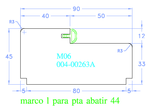 PIEZA UNITARIA - M06 TIRA MARCO PARA PUERTA DE ESPESOR 44 MM.